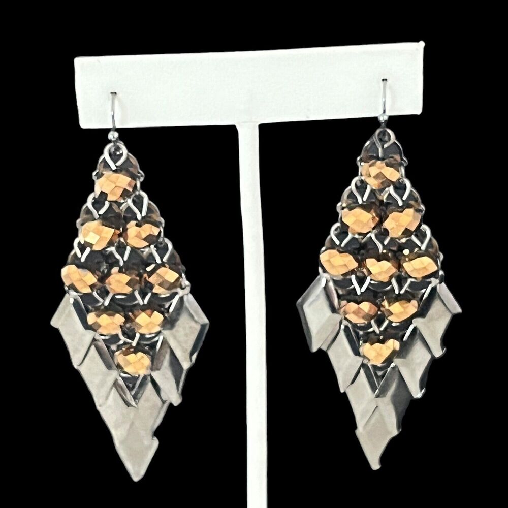 New Chandelier Earrings Hematite Tone Dangles Faceted Beads Statement - 5A